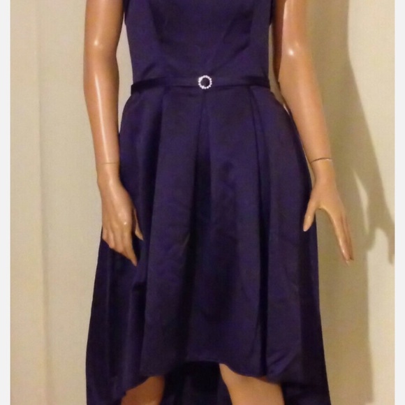 $160 David Tutura/Gather&Gown 562 Satin Hi-Low Bridesmaid Dress Aubergine~10 - Picture 7 of 11
